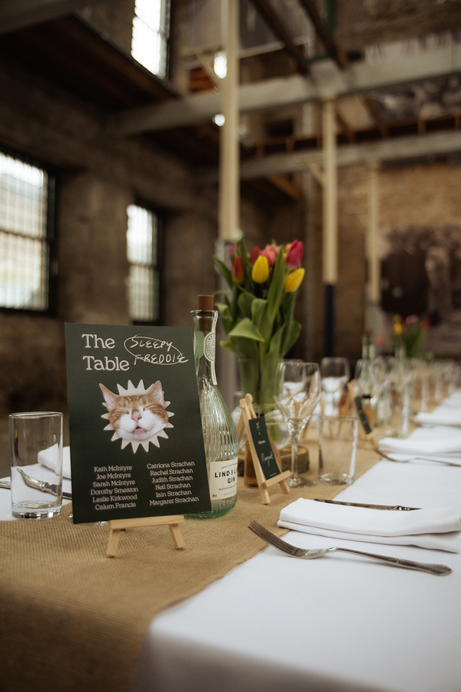 Wedding breakfast stationery on table